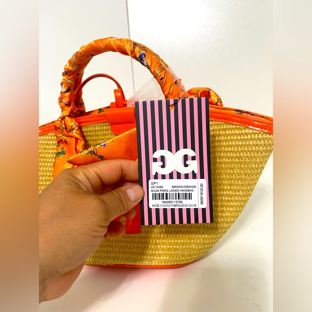 🌟🌟🌼NWT Gilda Paris NWT Tan and Orange Tote with Signature Monogram - Picture 2 of 10